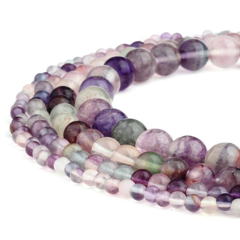 RUBYCA Wholesale Natural Fluorite Gemstone Round Loose Beads for DIY Jewelry Making 1 Strand - 6mm